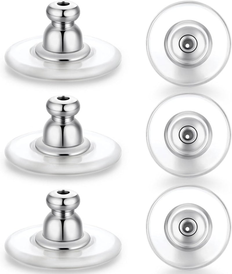 Moconar 12mm Earring Backs Replacement, Transparency Bullet Shape Locking Earring Backs for Heavy/Droopy Ears, Earrings Lifters Backers for Studs, White Gold Color - Image 1